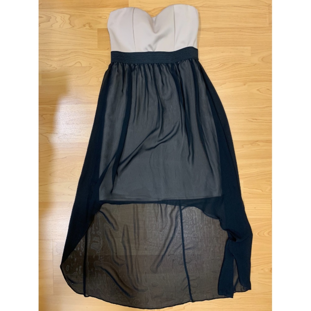 Papaya high low black and tan dress